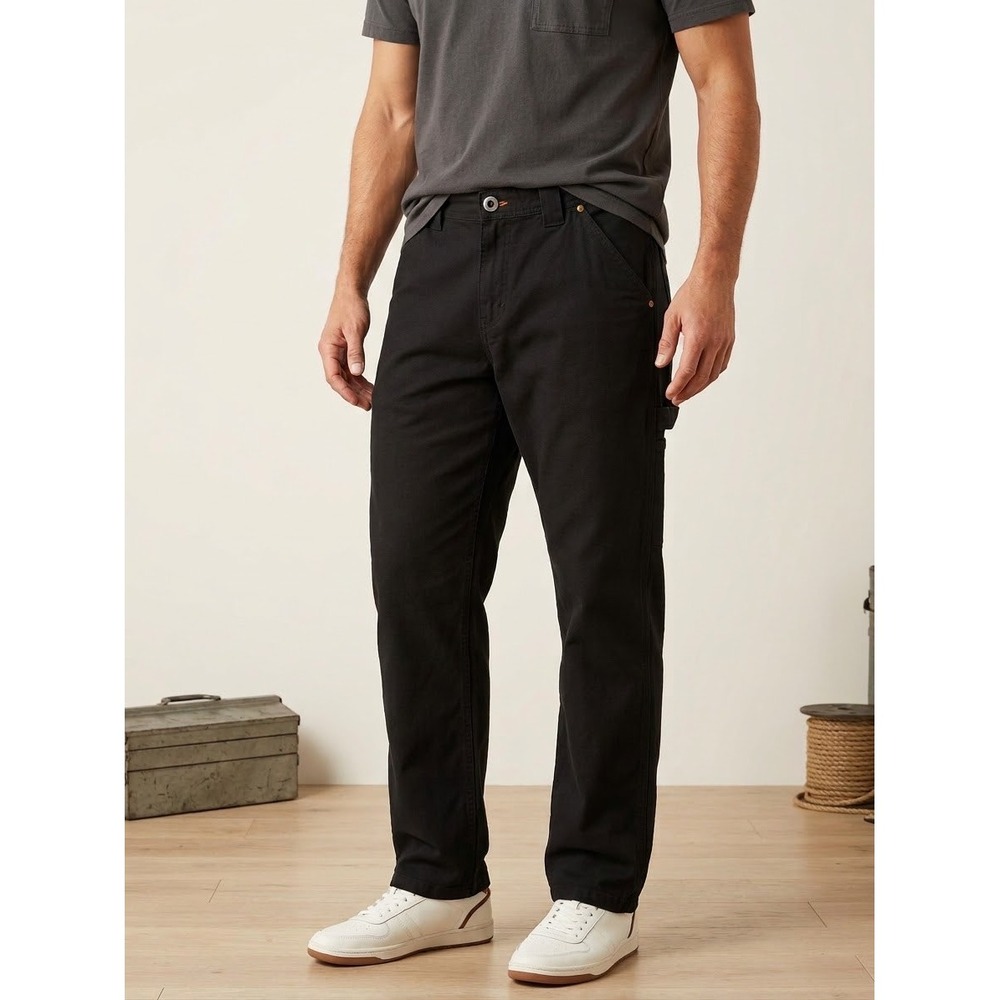 Seager Bison Strong Relaxed Fit Work Pants Mens 38 Black Canvas Utility Trousers
